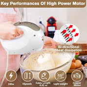 Hand Electric Mixer 180W – 5-Speed Handheld Beater with Turbo, Eject Button & 5 Stainless Steel Attachments for Baking, Cake & Dough