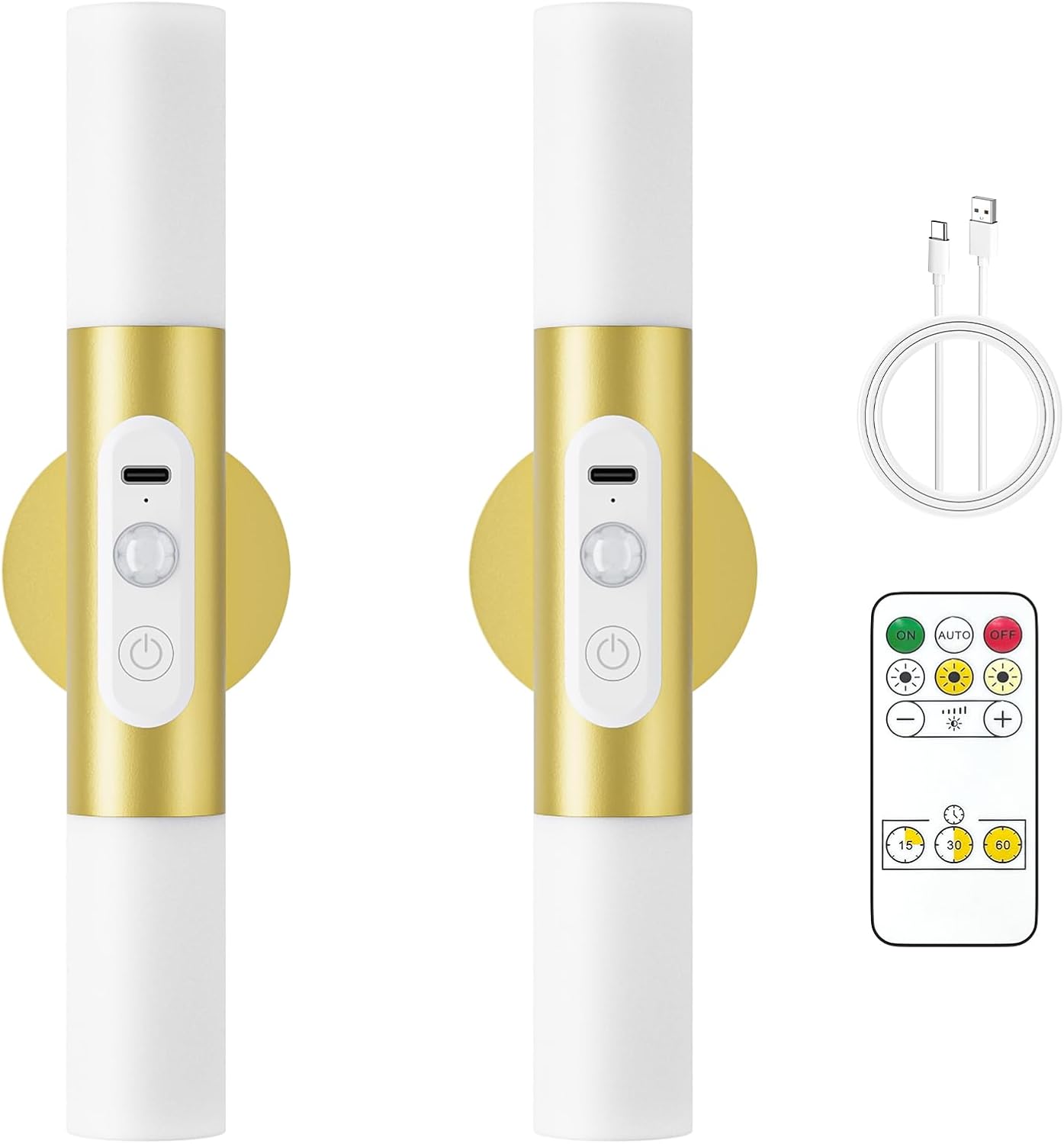 Rechargeable Motion Sensor Wall Sconces with Remote, Gold LED Lamps
