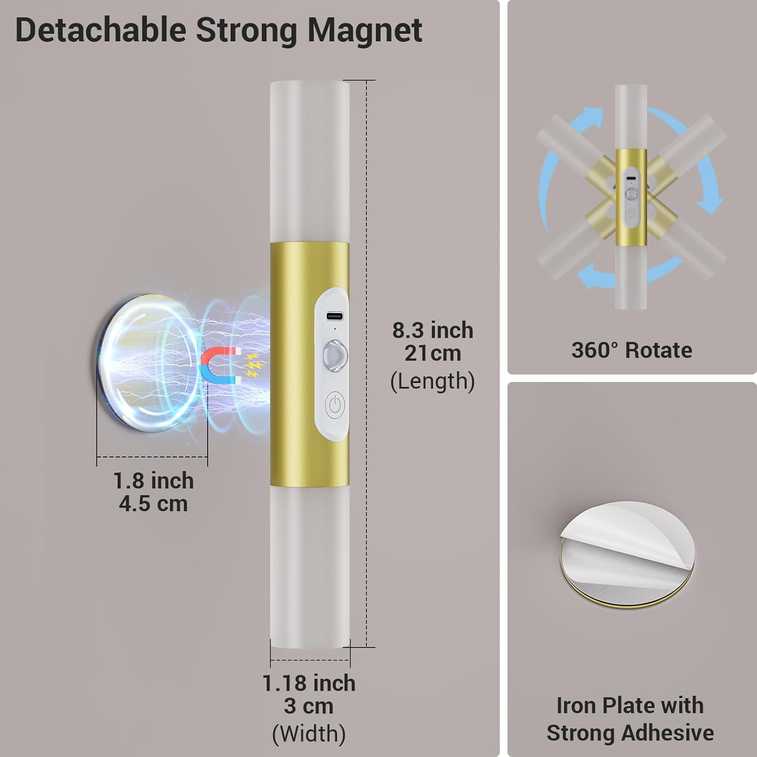 Rechargeable Motion Sensor Wall Sconces with Remote, Gold LED Lamps