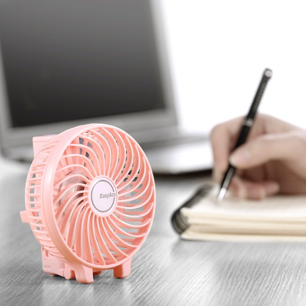 EasyAcc Handheld Fan USB Fans Portable Hand Fan 3 Speeds 180° Foldable with 6 Blades Personal Electric Mini Outdoor Fan with Rechargeable Battery Foldable Handle Desktop for Home Travel Outdoor - Pink