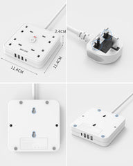 5M 4 Gang Extension Lead with USB C and 3 USB A Ports, Wall Mount Power Strip