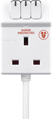 Three Socket Surge Compact Adaptor Extension Lead