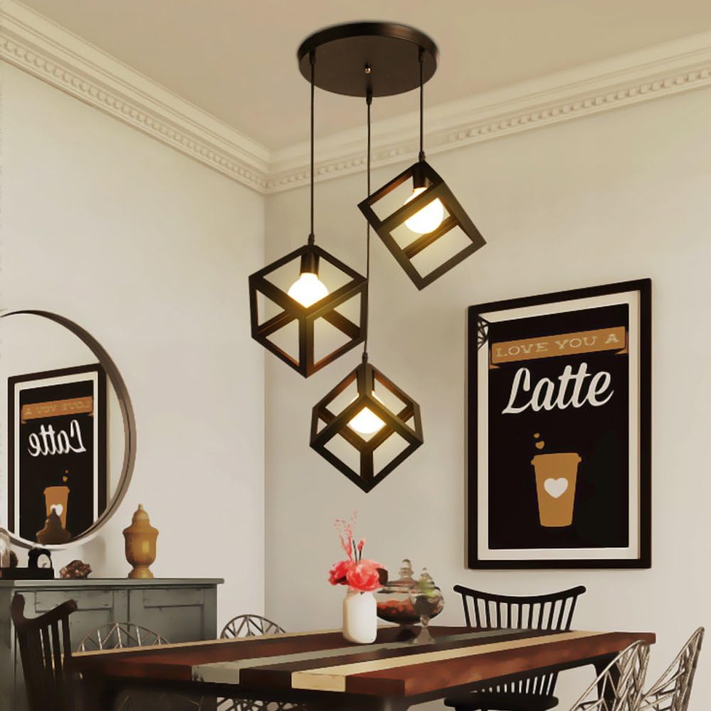 3-Light Cube Pendant Lamp – Modern Retro Chandelier for Bedroom, Living Room & Dining Room