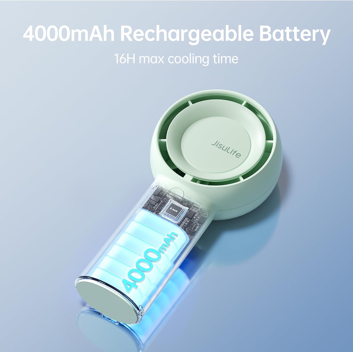 JISULIFE Handheld Turbo Fan [16H Max Cooling Time] Mini Portable Hand, 4000mAh USB Rechargeable Personal, Battery Operated Small Pocket with 5 Speeds for Travel/Outdoor - Green
