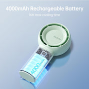 JISULIFE Handheld Turbo Fan [16H Max Cooling Time] Mini Portable Hand, 4000mAh USB Rechargeable Personal, Battery Operated Small Pocket with 5 Speeds for Travel/Outdoor - Green