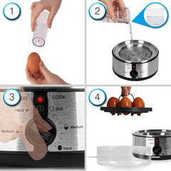 Electric Egg Boiler EB35 BK 7-Egg Steamer & Poacher Machine with Omelette Trays – Black & Stainless Steel