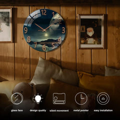 12'' Glass Wall Clock – Silent Non-Ticking Round Clock for Living Room & Office