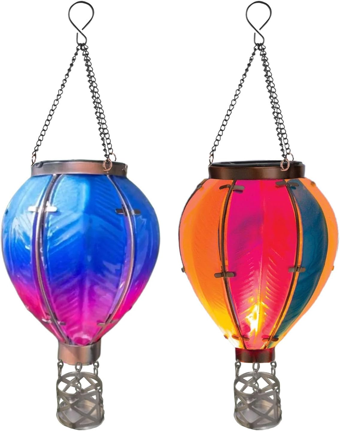 Hot Air Balloon Solar Garden Light, Flame Effect Lantern with Realistic Flickering LED, Metal Hanging Solar Light for Tree, Yard, Garden – Unique Outdoor Ornaments and Gifts