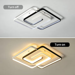 Ceiling light fixture showing 'Turn off' and 'Turn on' states against a gray background.