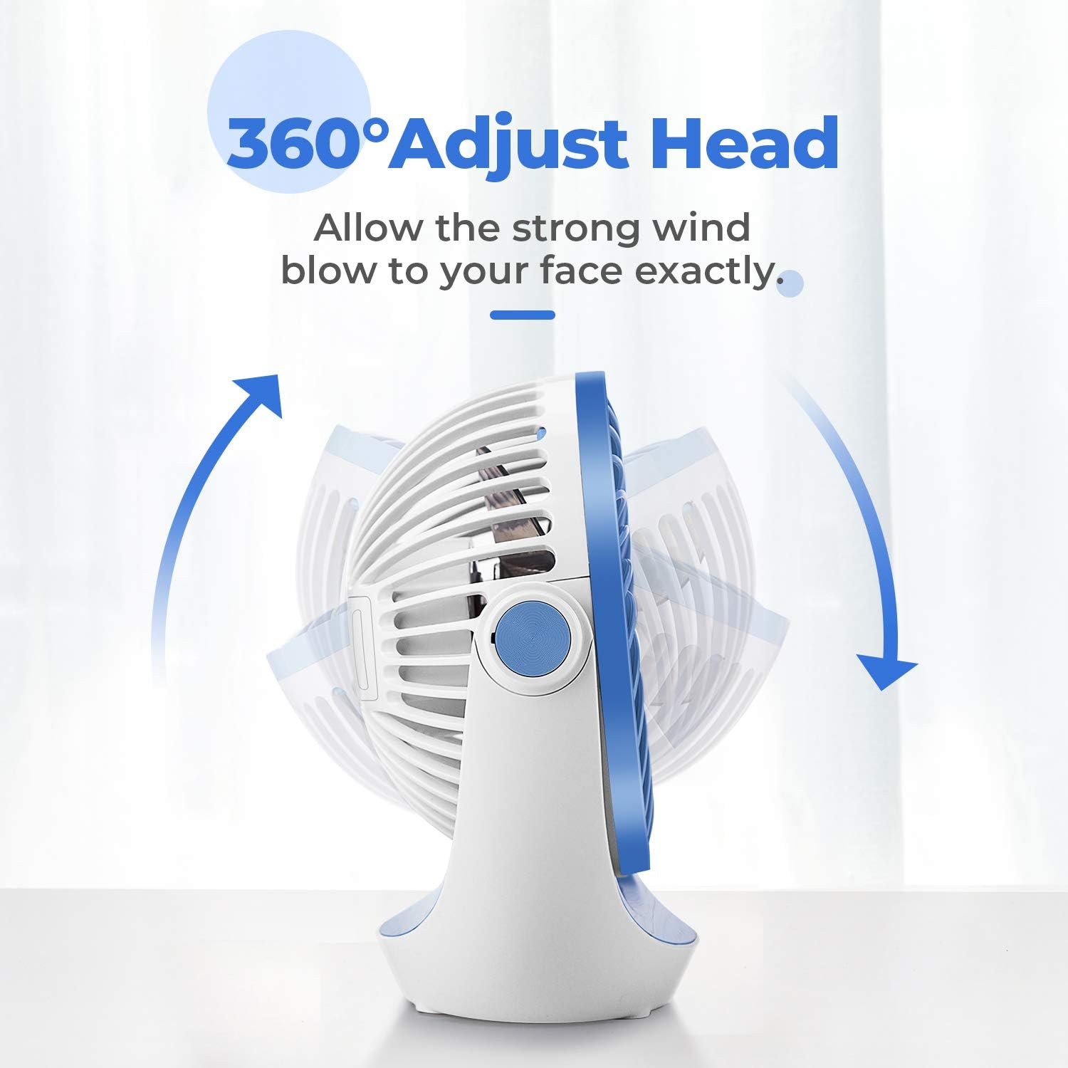 OCOOPA USB Desk Fan Table Fan with Strong Airflow & Quiet Operation, Portable Cooling Fan Speed Adjustable 360°Rotatable Head for Home Office Bedroom Table and Desktop