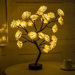 Rose Flower Lamp USB/Battery Operated Desk Tree Lights Rose Flower Fairy Lamp Light with 24 LED Lights Artificial Light Tree Decoration for Home Wedding Christmas Xmas Decoration