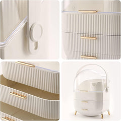 Portable Waterproof Makeup Organizer with Lid – Dustproof Skincare Storage Case for Vanity