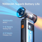 JISULIFE Portable Handheld Turbo Fan, 100 Speeds Adjustable Mini Personal Fan, 9000mAh USB Rechargeable Battery Operated, LED Display, Metal Shell with Accessories Gifts for Men Women Travel- Grey