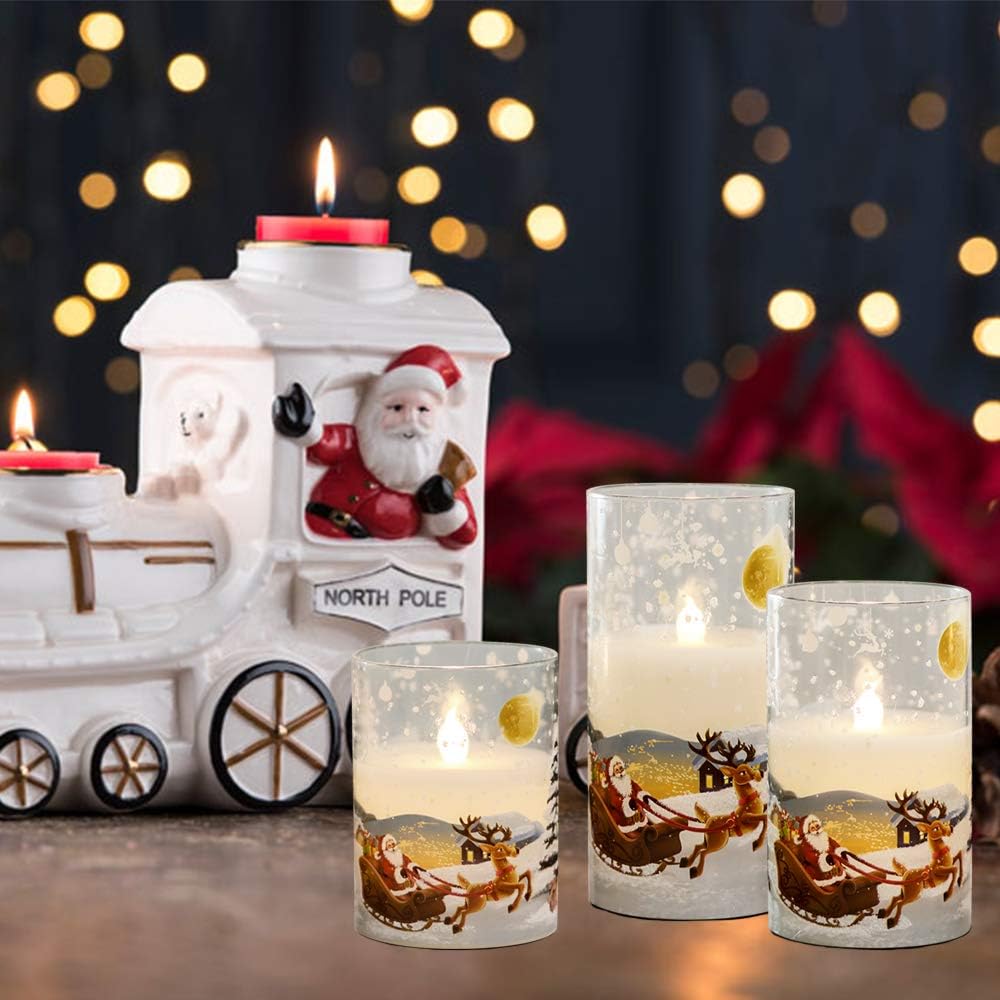 Decorative Glass Santa Claus LED Candles Flameless Christmas Set
