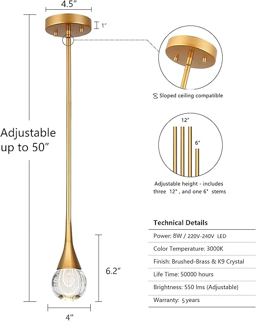 Vintage Raindrop Glass Chandelier - Adjustable Bronze Pendant Light