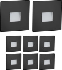 8 LED Staircase Light/recessed Wall Light FOW for Indoor and Outdoor use, Downlight, Angular, Black, 85 x 85mm, Warm White