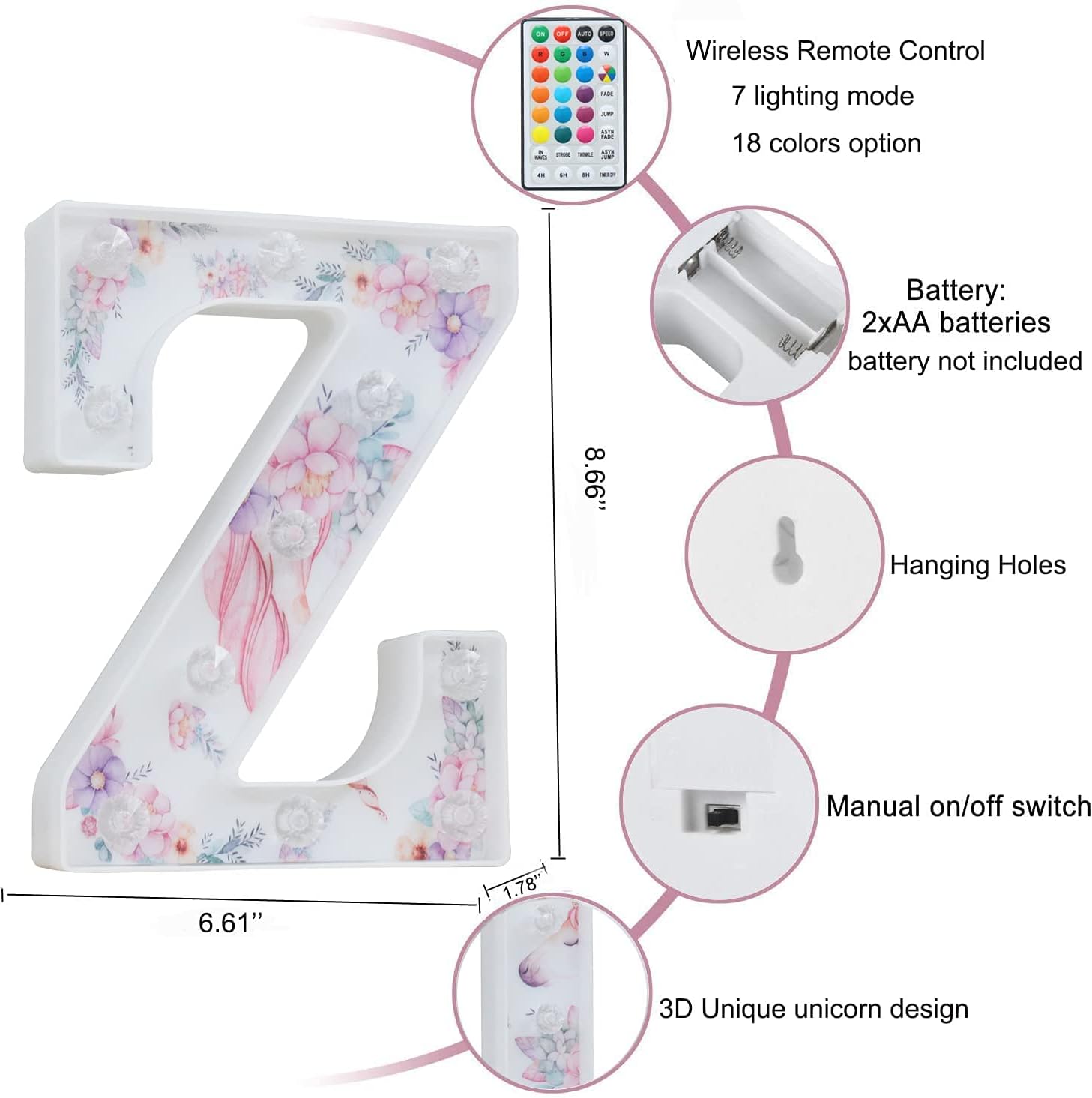 Unicorn LED Letter Light – Color Changing Alphabet Sign Z