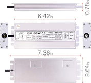 LED power supply with dimensions labeled on a white background