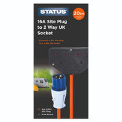 Status 16A Site Plug to 2 Way UK Socket Adapter Cable 20cm