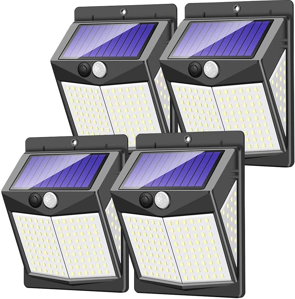 Outdoor, Solar Motion Sensor Lights 3 Lighting Modes Solar Powered LED Lights IP65 Solar Wall Lights for Yard Garage Garden Fence Door (4 Pack)