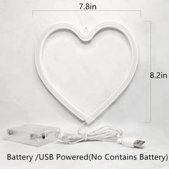 Red Heart LED Neon Sign Lamp, Battery Powered Valentine Decorative Wall Light Set of 2