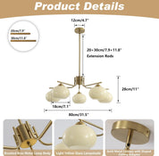 Lighting Modern Brushed Gold 5-Light Glass Globe Chandelier - Mid Century Brass Sputnik Dining Room Light Fixture