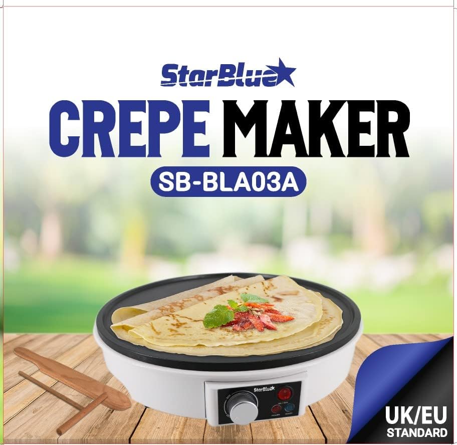 StarBlue 30.5cm White Electric Pancake & Crepe Maker 1000W – Adjustable Thermostat