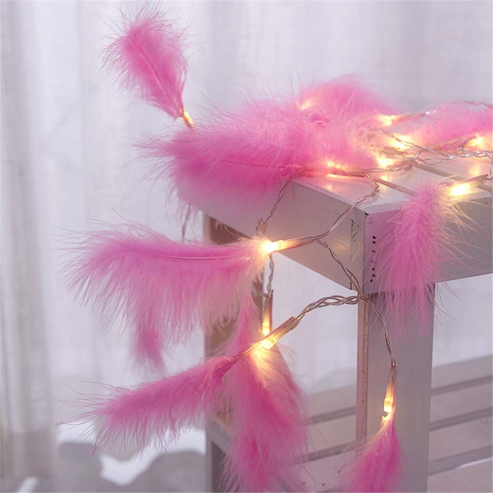 Feather Lights Warm White LED Fairy Lights, 2m with 20 LEDs, Battery Operated for Wedding, Bedroom, Party, and Christmas Decoration (Pink)