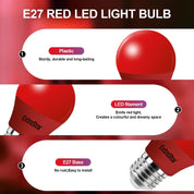 E27 LED G45 Red Bulb 4W, 180° Beam Angle, Pack of 6