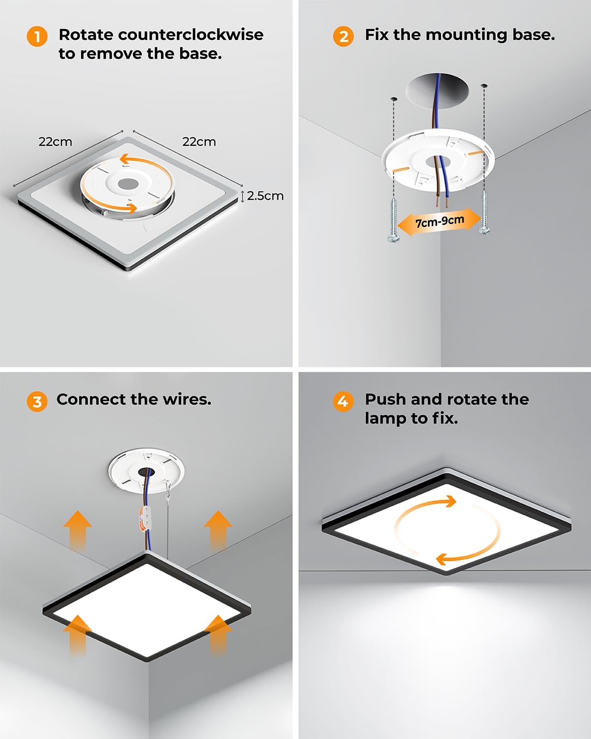 LED Ceiling Light Square, 28W 3200LM, 3 Color Temperature (3000K/4000K/6500K), IP54 Waterproof Flush Mount Light for Bathroom, Bedroom, Kitchen & Hallway