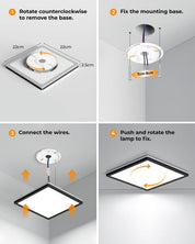 LED Ceiling Light Square, 28W 3200LM, 3 Color Temperature (3000K/4000K/6500K), IP54 Waterproof Flush Mount Light for Bathroom, Bedroom, Kitchen & Hallway