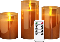 Gray Glass LED Candles with Remote – Battery Operated, Flickering Flameless, 3-Pack for Home Decor (D3