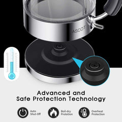 1.5L Glass Electric Kettle – Borosilicate Tea Heater & Hot Water Boiler, Auto Shut-Off & Boil-Dry Protection – Silver