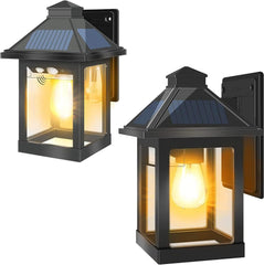 Solar Wall Lantern Lights, Outdoor Vintage Light (2pcs) with 3 Smart Lighting Modes Motion Sensor Decorative LED Waterproof IP65 for Garage Garden Yard Patio, Solar-Wall-Lantern-Light-Outdoor