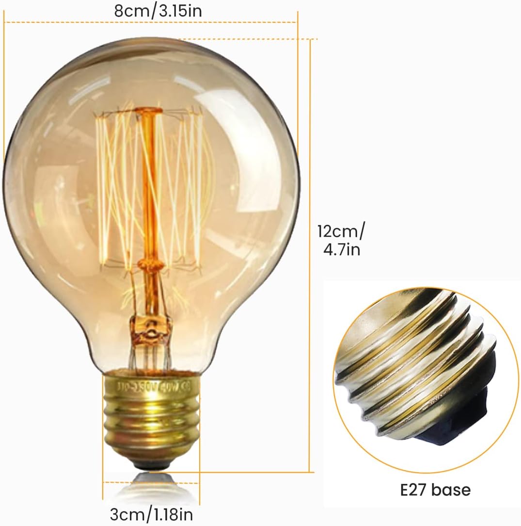 Vintage Edison Globe Bulbs 40W E27 Warm Light – 4 Pack