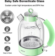 1.5L Glass Electric Kettle – Fast Boil Tea Heater & Hot Water Boiler, BPA-Free, Auto Shut-Off & Boil-Dry Protection – Green