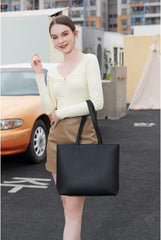 Ladies PU Leather Tote Bag – Simple Work, School & Shopping Handbag with Zipper Pocket