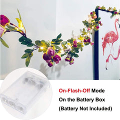 Rose Flower String Lights, 2M 20 LED Battery Powered Artificial Rose Garland for Indoor Bedroom, Wedding and Party Decoration