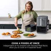 Double Stack XL Air Fryer with Dual Drawers, 9.5L Capacity, 6 Cooking Functions, 4 Levels, Space-Saving Design – Grey