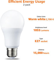 10.5W LED E27 Bulb Warm White 1055lm Non-Dimmable Pack of 2