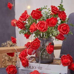 Hot Red Rose Flower Fairy String Lights 6M with 40 LEDs, Battery Operated Decorative Lights for Romantic Décor