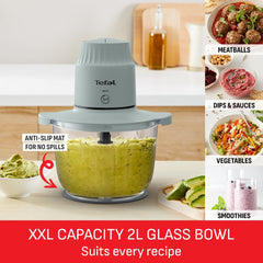Tefal XXL Electric Chopper, 2L Durable Heat Resistant Glass Bowl, Storage Lid, 4 Stainless Steel Blades, 2 Speeds, Food Processor, Dips, Hummus, Fruit & Vegetable