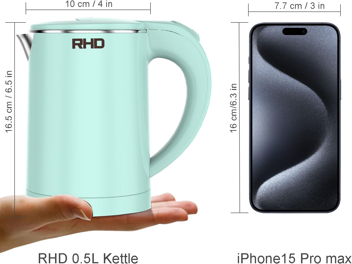0.5L Small Portable Electric Kettle – Stainless Steel Travel Kettle, Fast Boil, Auto Shut-Off & Boil-Dry Protection – Green