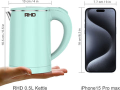 0.5L Small Portable Electric Kettle – Stainless Steel Travel Kettle, Fast Boil, Auto Shut-Off & Boil-Dry Protection – Green