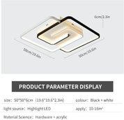 Modern LED Ceiling Light 36W, 50cm Square Flush Mount with Remote Control, Dimmable 3-Color 2700K-6500K Black & White Geometric Lamp for Living Room, Bedroom, Kitchen