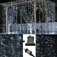 Safe Voltage Fully Weatherproof Curtain Lights Christmas Warm White 300 LED 3m*3m 30 Drops Plus a Massive 10M Lead Cable, 8 Modes (3M*3M 300LED, Warm White)