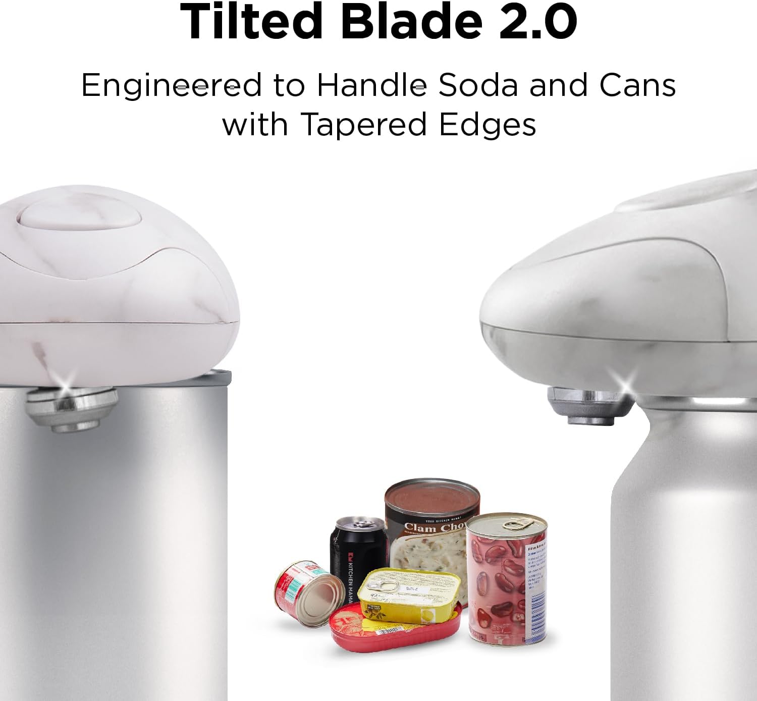 Kitchen Mama Auto 2.0 Electric Can Opener – Hands-Free, Smooth Edge, Battery Operated, Food-Safe Blade, One-Touch Use – Marble White