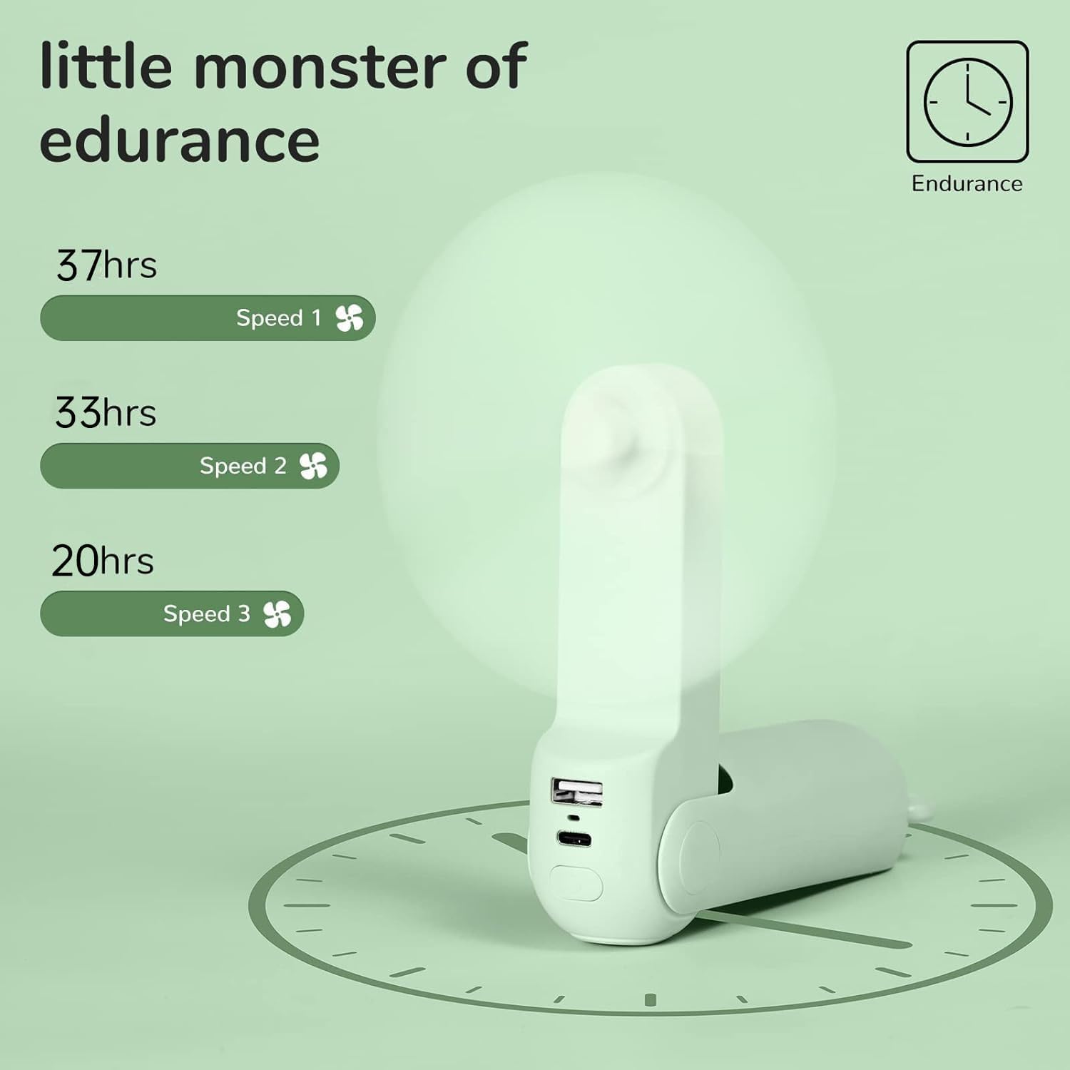 Portable Handheld Fan with 4500mAh Powerbank – Green