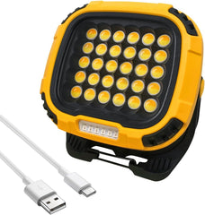 40W LED Rechargeable Work Light, 4200LM COB Floodlight Super Bright with Magnetic Holder, USB Battery Security Light Portable Light Outdoor Waterproof for Garage Fishing Hiking BBQ - Yellow