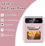 12L Air Fryer Oven with Rotisserie – 12 Presets, 1800W, 90-Min Timer, Oil-Free Cooking, 6 Accessories, Pink